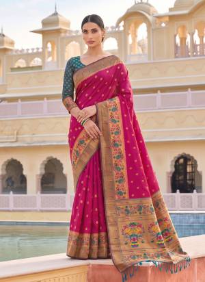 Looking These Fastive And Party Wear Saree in Fine Colored.These Saree And Blouse is Fabricated On Silk.Its Beautified With Weaving Jacquard Designer.