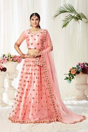 Heavy Designer Lehenga Choli In Pink Color Fabricated On Net Beautified With Heavy Attractive Embroidery. 