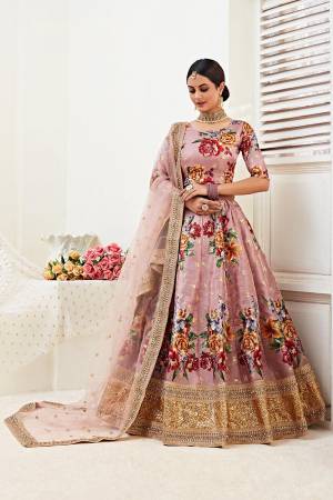 Heavy Designer Lehenga Choli In Banglori Satin Fabricated On Floral Print With Dori,Jari & Sequance Work With Net Beautified With Heavy Attractive Embroidery. 
