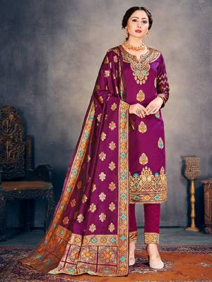 Purple Color Banarasi Art Silk Top With Purple Color Banarasi Art Silk  And Purple Color Dupatta.  Woven Design Unstitched  Salwar Suit 