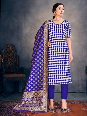 Blue Color Banarasi Art Silk Top With Blue Color Banarasi Art Silk  And Blue Color Dupatta.  Woven Design Unstitched  Salwar Suit 