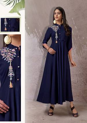 Flaunt Your Rich And Elegant Taste Wearing This Designer Readymade Long Gown. This  Pretty Gown Is Fabricated On Rayon Beautified With Thread Work. Its Fabric Is Soft Towards Skin And Easy To Carry All Day Long. 