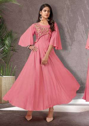 Flaunt Your Rich And Elegant Taste Wearing This Designer Readymade Long Gown. This  Pretty Gown Is Fabricated On Rayon Beautified With Thread Work. Its Fabric Is Soft Towards Skin And Easy To Carry All Day Long. 