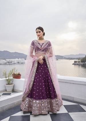 Heavy Designer Lehenga Choli In Fancy Color Fabricated On Heavy Silk Beautified With Heavy Attractive Embroidery And Real Mirror Work & Net Dupatta.Wedding Dress. 