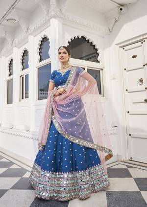 Heavy Designer Lehenga Choli In Fancy Color Fabricated On Heavy Silk Beautified With Heavy Attractive Embroidery And Real Mirror Work & Net Dupatta.Wedding Dress. 