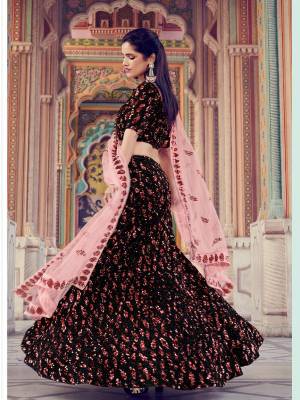 Heavy Designer Lehenga Choli In Black Color Fabricated On Fur Imported Fabric Beautified With Heavy Attractive Sequance Embroidery & Soft Net Dupatta. 