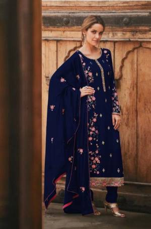 Celebrate This Festive Season With Beauty And Comfort In This Designer Straight Suit In All Over Dark Color. Its Embroidered Top And Dupatta Are Fabricated On Faux Georgette & Chinon Paired With Santoon Fabricated Bottom. Get This Semi-Stitched Suit Now. 