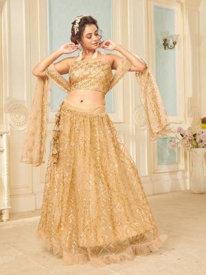 Heavy Designer Lehenga Choli And Dupatta In Light Color Fabricated On Soft Net Beautified With Heavy Attractive Sequance Thread Dori Embroidery. 