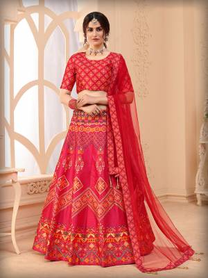 Fancy Designer Lehenga Choli In Pink Color Fabricated On Art Silk Beautified With Attractive Digital Printed And Dupatta In Pink Color On Net Fabricated. 