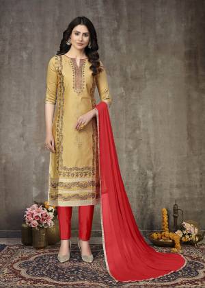 Grab This Designer Straight Suit For Your Semi-Casual Wear In Fine Color Paired With Contrasted Colored Bottom and Dupatta. Its Top Are Glass Cotton With Embroidery and Dupatta Are Naznin Based Paired With Cotton Bottom. 