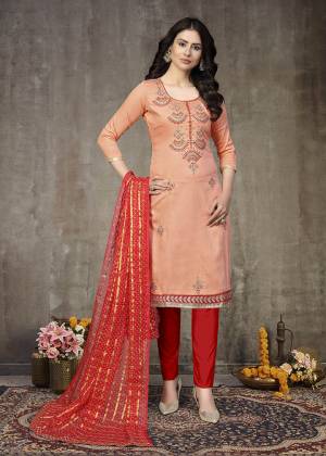 Grab This Designer Straight Suit For Your Semi-Casual Wear In Fine Color Paired With Contrasted Colored Bottom and Dupatta. Its Top Are Glass Cotton With Embroidery and Dupatta Are Naznin Based Paired With Cotton Bottom. 