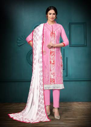 Grab This Designer Straight Suit For Your Semi-Casual Wear In Fine Color Paired With Contrasted Colored Bottom and Dupatta. Its Top Are Glass Cotton With Embroidery and Dupatta Are Naznin Based Paired With Cotton Bottom. 