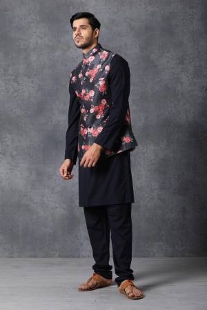 Here Is A Rich And Decent Looking Readymade Pair Of Men's Kurta Pyjama With Jacket. This Kurta And Pyjama Are Fabricated On Cotton Paired With Satin Printed Fabricated Jacket. Buy This Pair For The Upcoming Wedding And Festive Season. 

