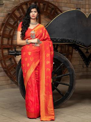 Adorn The Pretty Angelic Look Wearing This Heavy Designer Wevon Saree In Red Color Paired With Red Colored Blouse. This Saree Is Fabricated On Banarasi Silk Paired With Blouse. Its Pretty Color Pallete Will Give An Attractive Look To Your Personality. 