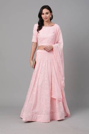 Celebrate This Festive Season With Beauty And Comfort Wearing This Lovely Heavy Designer Embroidry Lehenga Choli In Baby Pink Colored Blouse Paired And Baby Pink Dupatta. This Pretty Blouse And Lehenga Are Georgette Based Paired With Georgette Fabricated Dupatta