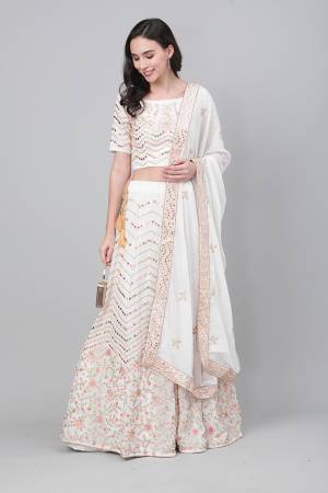 Heavy Designer Embroidery Lehenga Choli In Peari White Color Fabricated On Georgette Beautified With Heavy Attractive Thread,Sequance And Gota Patti Embroidery. 