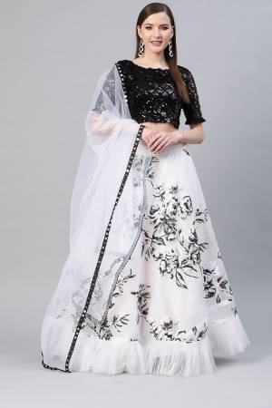 Heavy Designer Embroidery Lehenga Choli In Black Color Fabricated On Net Beautified With Heavy Attractive Multi Color Block Print. 