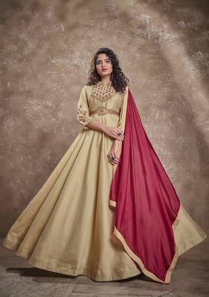 Flaunt Your Rich And Elegant Taste Wearing This Designer Readymade Long Gown In Fine Color With Dupatta. This  Pretty Gown Is Fabricated On Triva Silk Beautified With Heavy Thread Embroidery Work And Chinon Fabriced Dupatta. Its Fabric Is Soft Towards Skin And Easy To Carry All Day Long. 