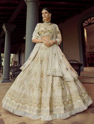 Heavy Designer Lehenga Choli In Off White Color Fabricated On Georgette Beautified With Soft Net Fabricated Dupatta Heavy Attractive Embroidery. 