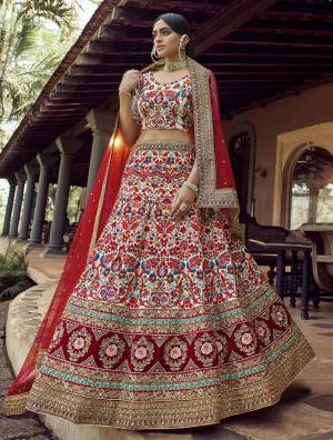 Heavy Designer Lehenga Choli In Off White Color Fabricated On Art Silk Beautified With Soft Net Fabricated Dupatta Heavy Attractive Embroidery. 