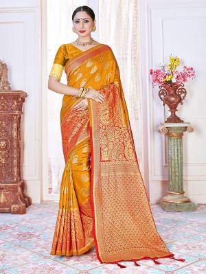 Adorn The Pretty Angelic Look Wearing This Heavy Designer Wevon Jacquard Saree In Dark Color Paired With Blouse. This Saree Is Fabricated On Banarasi Silk Paired With Banarasi Silk Fabricated Blouse. Its Pretty Color Pallete Will Give An Attractive Look To Your Personality. 