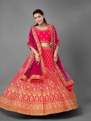 This Beautiful Heavy Designer Lehenga Choli Is Pink Color. This Attractive Embroidered Lehenga Choli Is Fabricated On Satin Paired With Soft Net Fabricated Dupatta. It Is Light In Weight And Easy To Carry All Day Long.