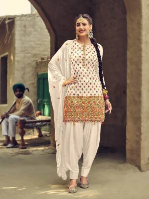 Grab This Pretty Designer Embroidery Patiyala Dress Material In Fine Color. Its Top Are Faux Georgette And Bottom Are Fabricated On Santoon Paired With Naznin Fabricated Dupatta. Get This Stitched As Per Your Desired Fit And Comfort.