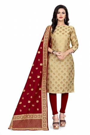 Grab This Designer Wevon Jacquard Work Dress Material In Fine Colored Top Paired With Dupatta Are Banarasi Jacquard Silk And Bottom Are Tapeta Silk. 