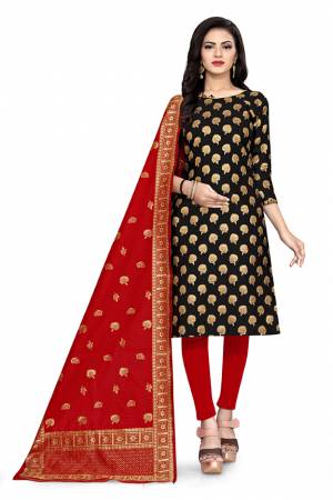 Grab This Designer Wevon Jacquard Work Dress Material In Fine Colored Top Paired With Dupatta Are Banarasi Jacquard Silk And Bottom Are Tapeta Silk. 