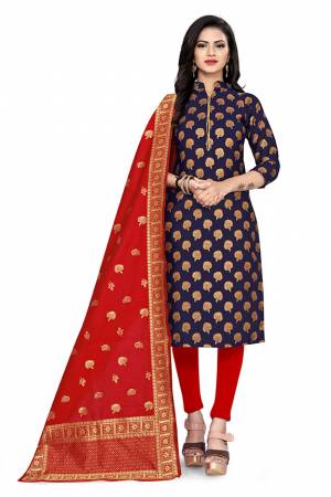 Grab This Designer Wevon Jacquard Work Dress Material In Fine Colored Top Paired With Dupatta Are Banarasi Jacquard Silk And Bottom Are Tapeta Silk. 