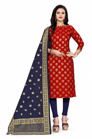 Grab This Designer Wevon Jacquard Work Dress Material In Fine Colored Top Paired With Dupatta Are Banarasi Jacquard Silk And Bottom Are Tapeta Silk. 