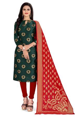 Grab This Designer Wevon Jacquard Work Dress Material In Fine Colored Top Paired With Dupatta Are Banarasi Jacquard Silk And Bottom Are Tapeta Silk. 