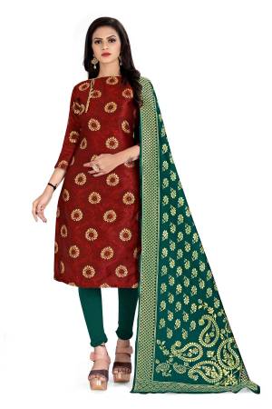 Grab This Designer Wevon Jacquard Work Dress Material In Fine Colored Top Paired With Dupatta Are Banarasi Jacquard Silk And Bottom Are Tapeta Silk. 