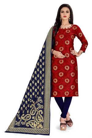 Grab This Designer Wevon Jacquard Work Dress Material In Fine Colored Top Paired With Dupatta Are Banarasi Jacquard Silk And Bottom Are Tapeta Silk. 