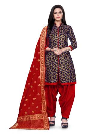 Grab This Designer Wevon Jacquard Work Dress Material In Fine Colored Top Paired With Dupatta Are Banarasi Jacquard Silk And Bottom Are Tapeta Silk. 