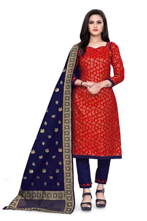 Grab This Designer Wevon Jacquard Work Dress Material In Fine Colored Top Paired With Dupatta Are Banarasi Jacquard Silk And Bottom Are Tapeta Silk. 