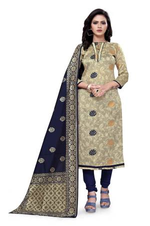 Lovelly Look This Designer Wevon Jacquard Designer Dress Material In Fine Colored Top Paired With Dupatta Are Banarasi Jacquard Silk And Bottom Are Tapeta Silk. 