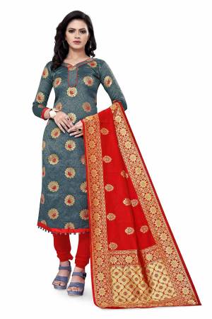 Lovelly Look This Designer Wevon Jacquard Designer Dress Material In Fine Colored Top Paired With Dupatta Are Banarasi Jacquard Silk And Bottom Are Tapeta Silk. 