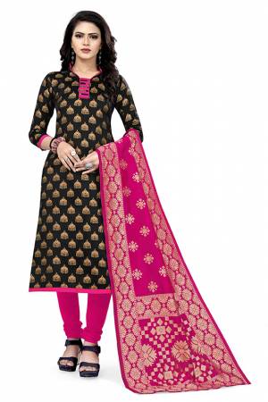 Attrective Look This Designer Wevon Jacquard Designer Dress Material In Fine Colored Top Paired With Dupatta Are Banarasi Jacquard Silk And Bottom Are Tapeta Silk. 