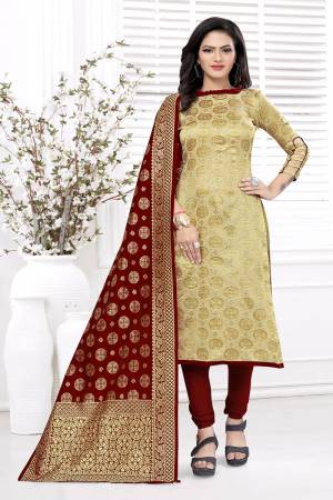 Celebrate This Festive Season In A Proper Traditional Look Wearing This Weaved Straight Suit In Fine Color. This Pretty Suit Is Banarasi Jacquard Based Beautified With Weave. Its Fabric Gives A Rich Look To Your Personalit.