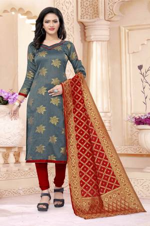 Celebrate This Festive Season In A Proper Traditional Look Wearing This Weaved Straight Suit In Fine Color. This Pretty Suit Is Banarasi Jacquard Based Beautified With Weave. Its Fabric Gives A Rich Look To Your Personalit.