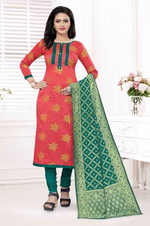 Celebrate This Festive Season In A Proper Traditional Look Wearing This Weaved Straight Suit In Fine Color. This Pretty Suit Is Banarasi Jacquard Based Beautified With Weave. Its Fabric Gives A Rich Look To Your Personalit.