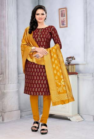 Look This Festive Season In A Proper Traditional Look Wearing This Weaved Straight Suit In Fine Color. This Pretty Suit Is Banarasi Jacquard Based Beautified With Weave. Its Fabric Gives A Rich Look To Your Personalit.