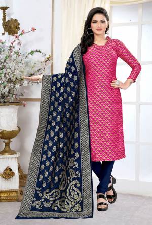 Look This Festive Season In A Proper Traditional Look Wearing This Weaved Straight Suit In Fine Color. This Pretty Suit Is Banarasi Jacquard Based Beautified With Weave. Its Fabric Gives A Rich Look To Your Personalit.