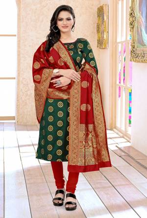 Look This Festive Season In A Proper Traditional Look Wearing This Weaved Straight Suit In Fine Color. This Pretty Suit Is Banarasi Jacquard Based Beautified With Weave. Its Fabric Gives A Rich Look To Your Personalit.