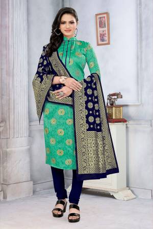 Look This Festive Season In A Proper Traditional Look Wearing This Weaved Straight Suit In Fine Color. This Pretty Suit Is Banarasi Jacquard Based Beautified With Weave. Its Fabric Gives A Rich Look To Your Personalit.