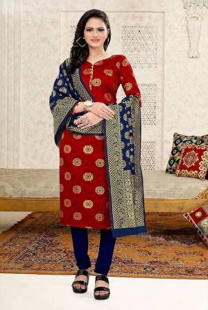 Look This Festive Season In A Proper Traditional Look Wearing This Weaved Straight Suit In Fine Color. This Pretty Suit Is Banarasi Jacquard Based Beautified With Weave. Its Fabric Gives A Rich Look To Your Personalit.