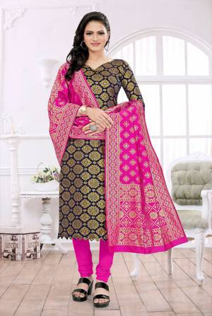 Look This Festive Season In A Proper Traditional Look Wearing This Weaved Straight Suit In Fine Color. This Pretty Suit Is Banarasi Jacquard Based Beautified With Weave. Its Fabric Gives A Rich Look To Your Personalit.