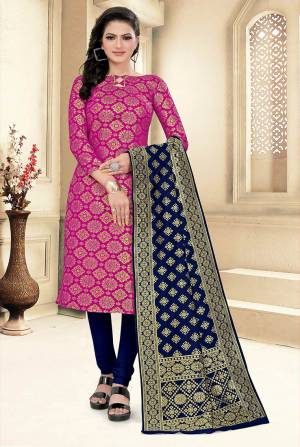 Look This Festive Season In A Proper Traditional Look Wearing This Weaved Straight Suit In Fine Color. This Pretty Suit Is Banarasi Jacquard Based Beautified With Weave. Its Fabric Gives A Rich Look To Your Personalit.