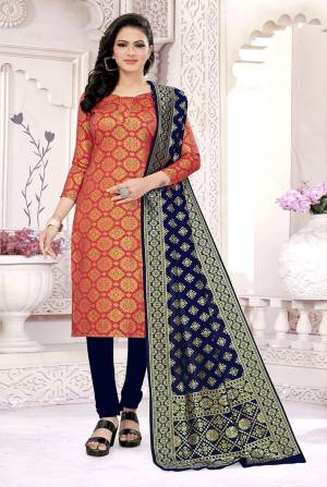 Look This Festive Season In A Proper Traditional Look Wearing This Weaved Straight Suit In Fine Color. This Pretty Suit Is Banarasi Jacquard Based Beautified With Weave. Its Fabric Gives A Rich Look To Your Personalit.